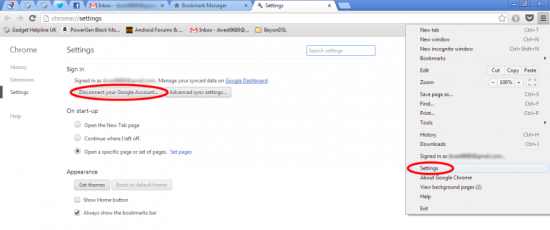 Disconnect Google Account