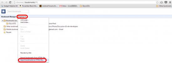 Export bookmarks