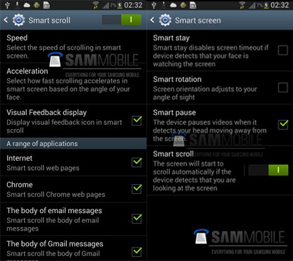 Galaxy S4 Smart options