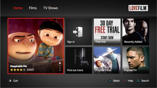 PS3 Lovefilm App