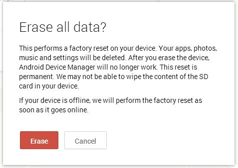 Android Device Manager erase