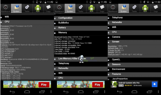 Nexus 5 CPU Memory Screen