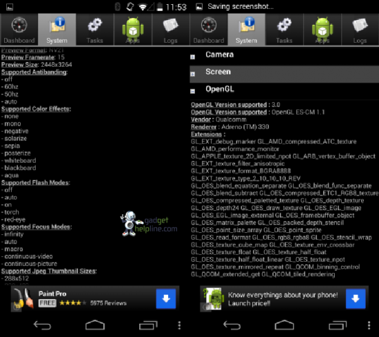 Nexus 5 OpenGL and Camera