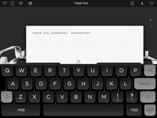 Hanx Writer's virtual typewriter display.