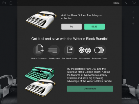 Premium typewriter models, available for a small fee.