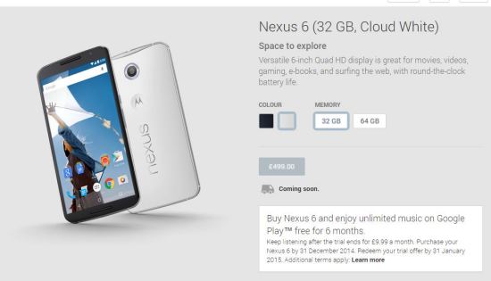 Google Nexus 6 on the play store