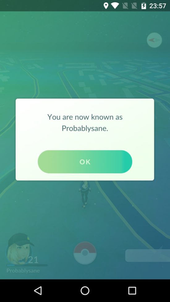 The confirmation of nickname message now possible with the patch. 
