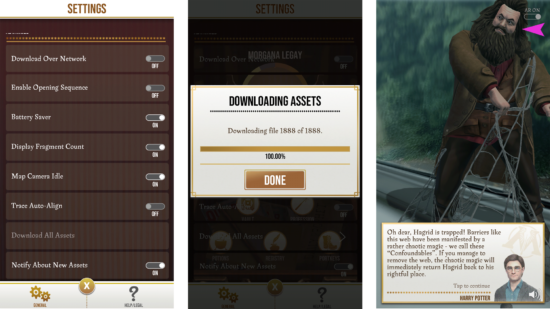 Downloading assets, AR and Settings